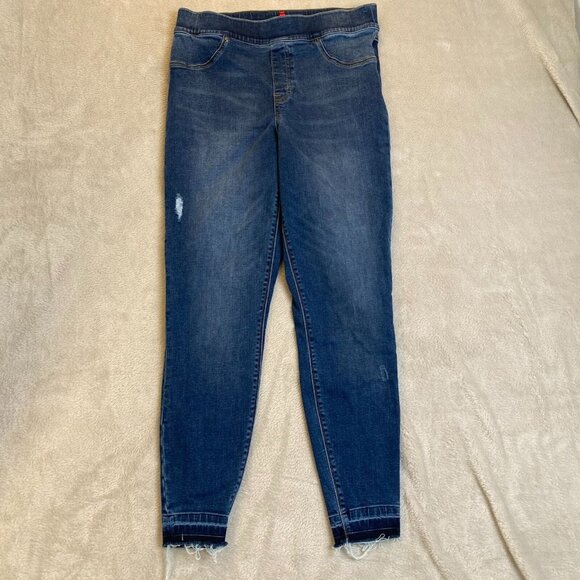 Spanx Women's Jeans Large Distressed Denim Skinny With Frayed Hem - Picture 8 of 16